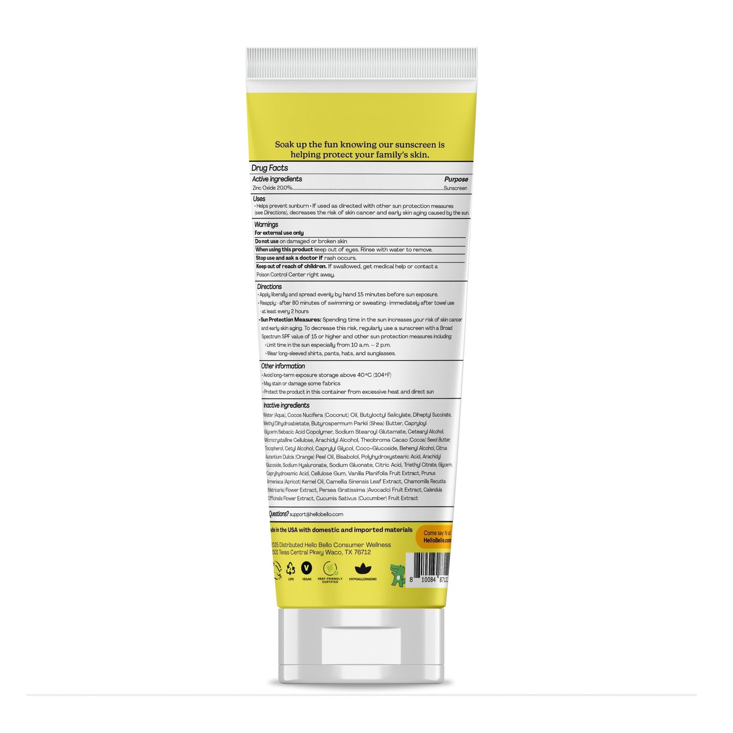 Hello Bello Kids SPF 50 Mineral Sunscreen Lotion - 5oz Tube - Water Resistant Broad Spectrum UVA + UVB Sun Protection