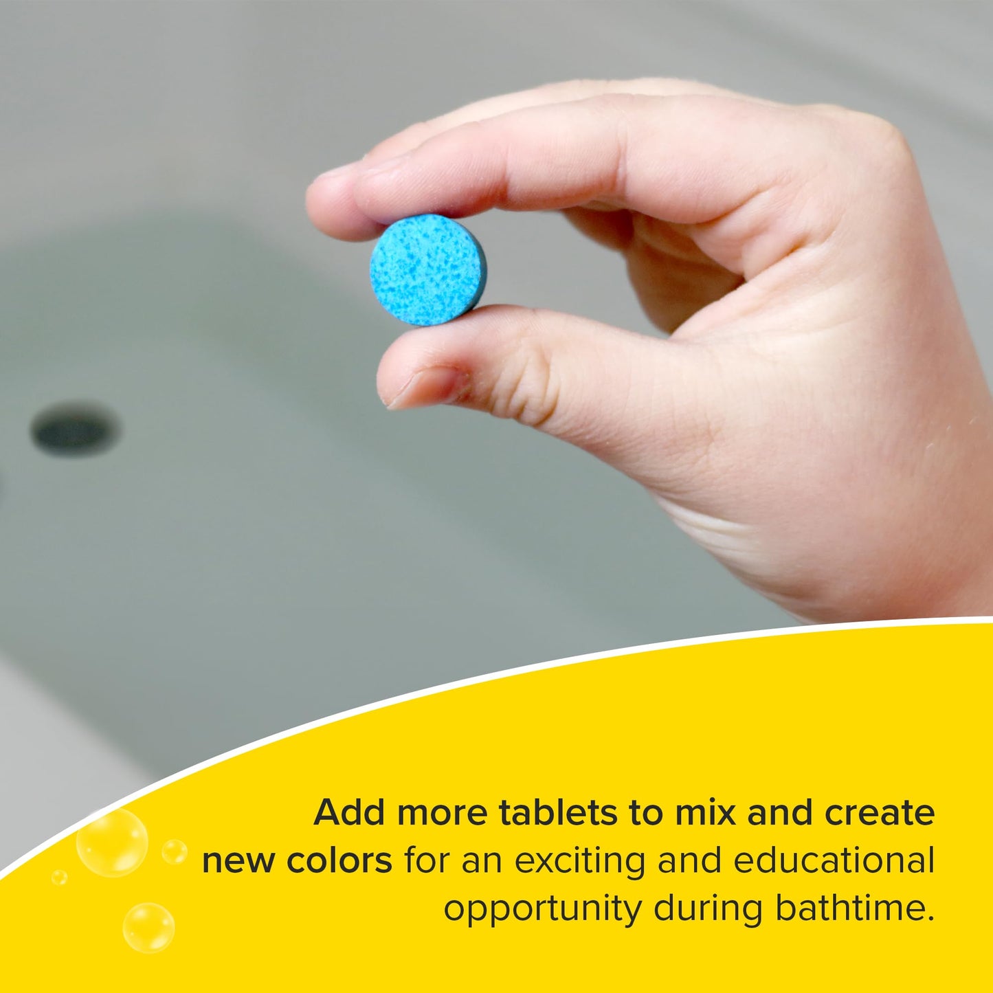 Kid Made Modern Bath Color Tablets for Kids - 450 Non Toxic Bath Drops for Toddlers Blue, Yellow, Pink, and Purple Bathtub Color Fizzies Tablets - Fun & Mini Bath Bombs (150 Count / 3 Pack - Ages 3+)