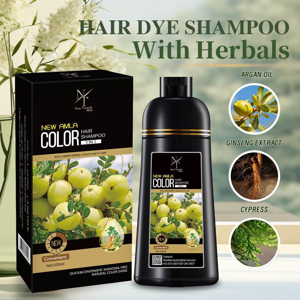 New Trends Hair Color Shampoo, Dark Brown - Instant Hair Color for Grey Hair, Ammonia Free, PPD Free, 16.9 Fl Oz (1 Bottle), Natural Henna, Herbs and Botanicals, Aloe Vera, Coconut Oil, Honey