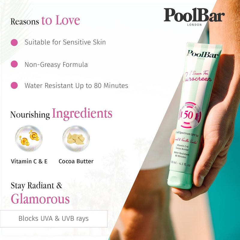 Hydrating Mineral Body Sunscreen SPF 50 - Coconut Vanilla Scent, Vegan & Water Resistant | 130 ml (4.3 Fl. Oz)