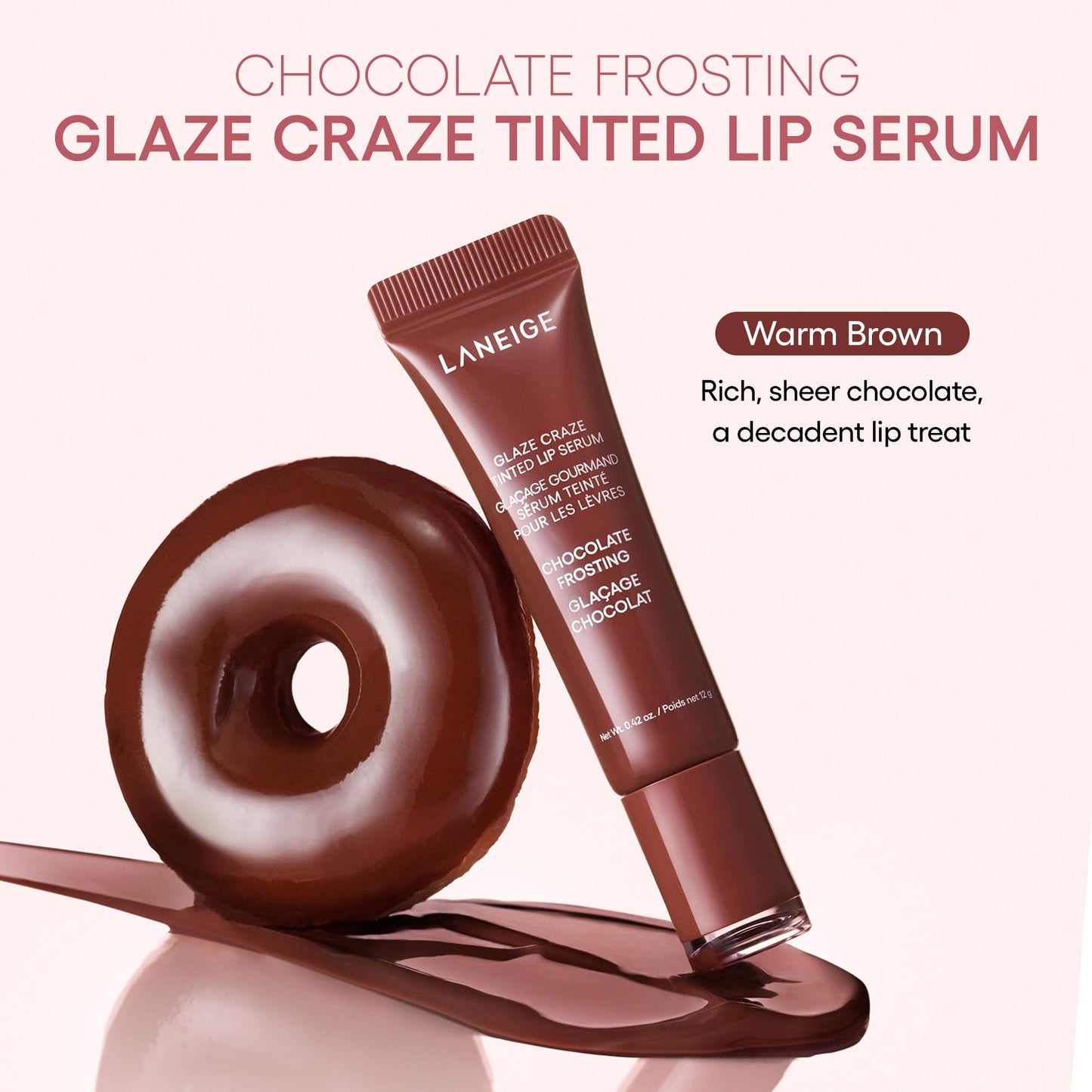 LANEIGE Glaze Craze Tinted Hydrating Lip Serum, for Glossy, Nourished Lips with Plumping Polypeptides, Chocolate Frosting