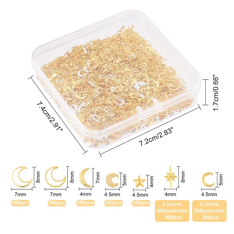 OLYCRAFT 1800Pcs Star Moon Resin Fillers Cosmos Theme Brass Charms Cabochons Hollow Moon Epoxy Resin Accessories Alloy Epoxy Resins Supplies Nail Art Decoration - Golden & Sliver