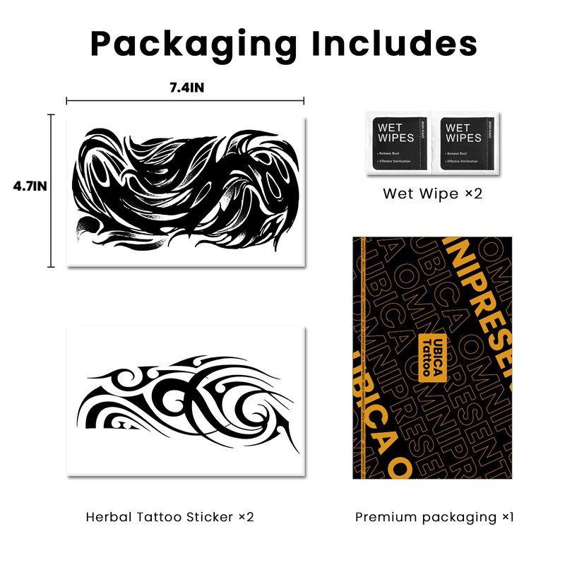 UBICA Semi Permanent Tattoos, 2 Sheets Realistic Large Temporary for Men, Fake Tattoos for Arm, Waterproof, No Reflective, Lasts 1-2 Weeks, Bold Black Ink Body Art(Tribal Gothic Swirl Designs)