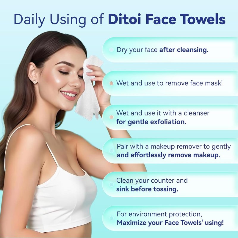 Disposable Face Towels XL - Soft Cotton Facial Cleansing Cloths | 10"×12", 150 Count (3 Pack) for Sensitive Skin