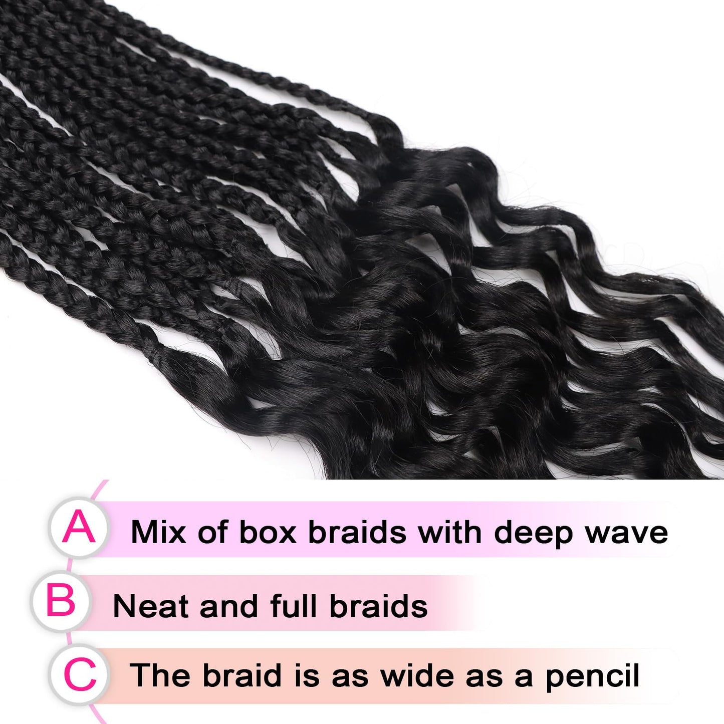 30 Inch Long Goddess Box Braids Crochet Hair for Black Women 7 Packs Box Braids with Curly Ends Pre Looped Wavy Crotchet Braid (1B)