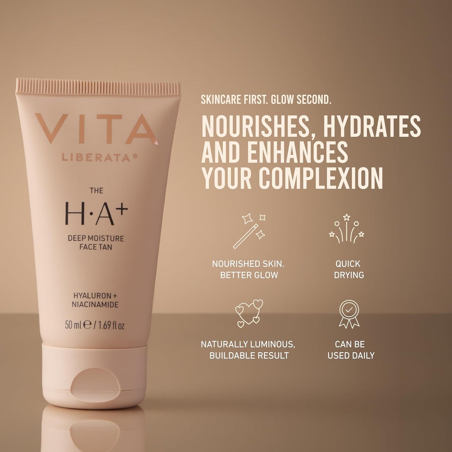 VITA LIBERATA Face Tanning Moisturizer - Hyaluronic Acid & Niacinamide for Radiant Glow | 1.69 fl oz, Ultra Hydrating