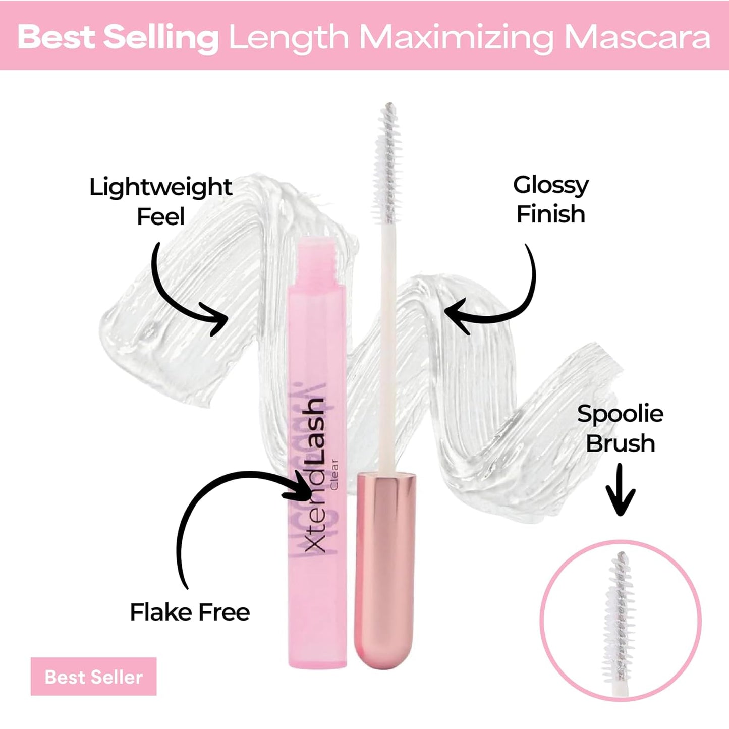 XtendLash Clear Tubing Mascara - Lengthening & Glossy Shine, Water-Resistant | Flake-Free, Vegan, Sensitive Eyes