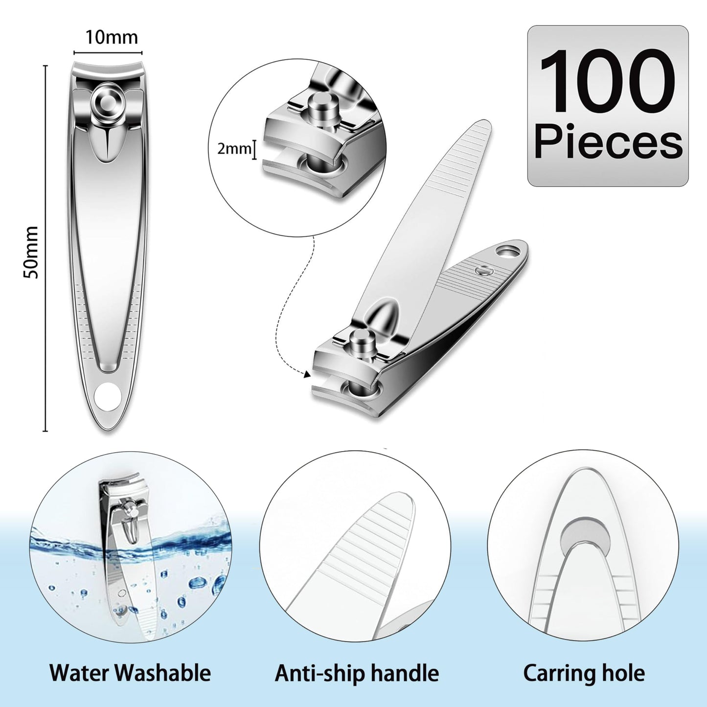 AVERZELLA 100-Pack Nail Clippers Bulk, Toenail Fingernail Clippers Pack, Stainless Steel Toe Nail Clippers Multipack, Travel Mini Nail Cutter Trim Nail Clippers for Men Women Adults or Homeless