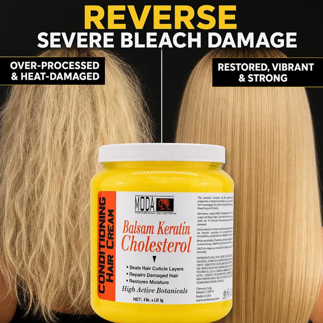 MODA Professional Balsam Keratin Cholesterol Cream for Salon-Grade Hair Restoration & Hospitality Amenity | 6 Actives. Max Repair. Bulk Value. | Intensive Hair Repair & Restored Vitality, 64 Oz Gallon