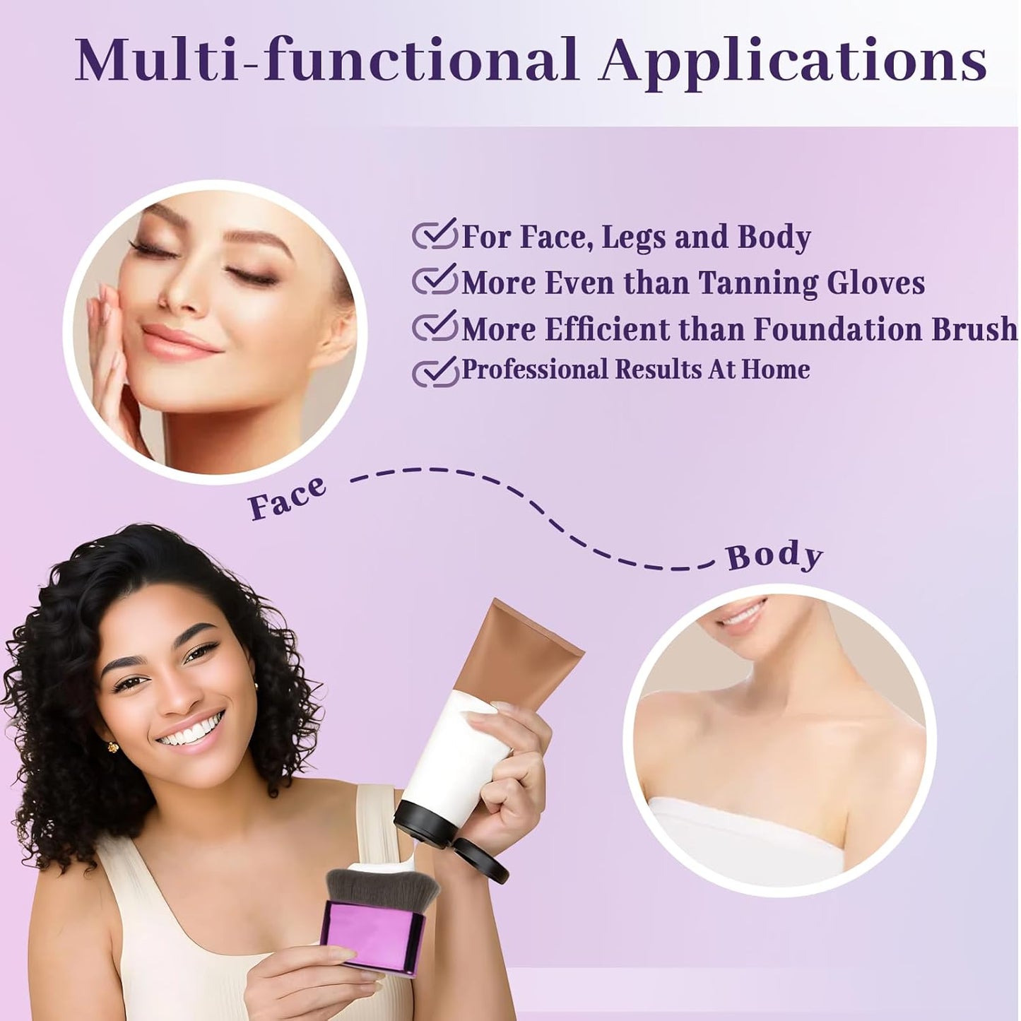 Self Tanner Brush - Kabuki Makeup Brush for Streak-Free Tanning, Foundation & Bronzer | Super Soft Bristles, Professional Tool