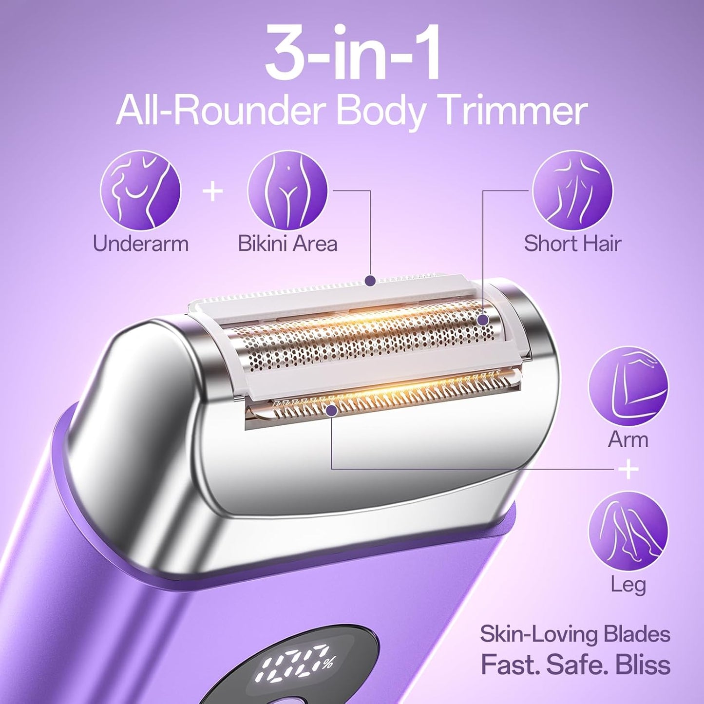 Cordless Electric Razor for Women - Waterproof Rechargeable Shaver with LED Display | Travel-Friendly Wet/Dry Trimmer for Body, Face, Bikini, Arms, Legs