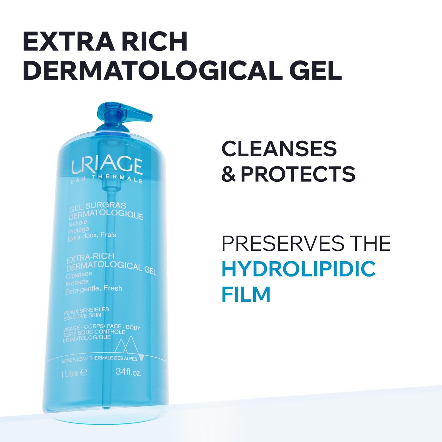 Uriage Extra-rich Dermatological Face & Body Wash, Sensitive Skin