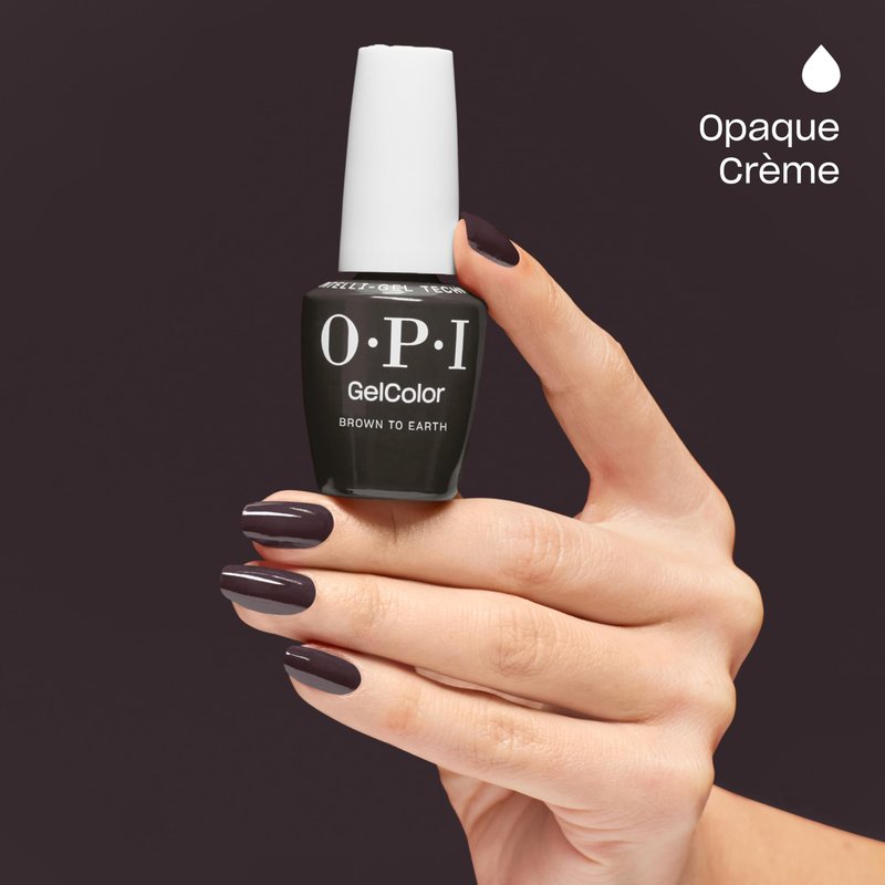 OPI GelColor Brown to Earth | Opaque Dark Brown Crème LED Cure Gel Nail Polish | Salon-Quality Shine, Long-Lasting Wear | Vegan & HEMA Free | 0.5 Fl Oz
