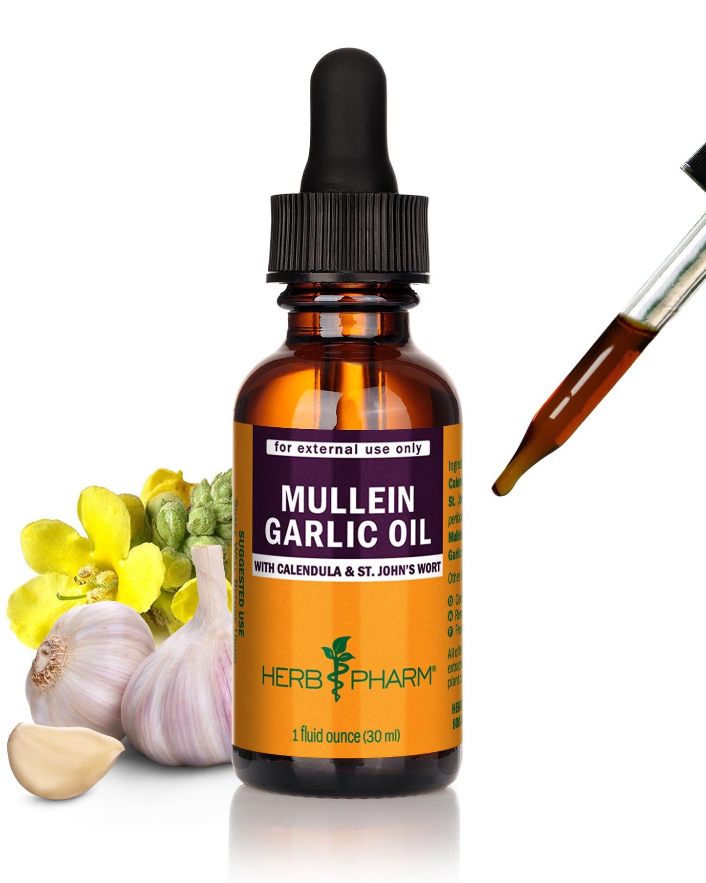 Herb Pharm Mullein Garlic Herbal Oil - Contains Calendula, Garlic, Mullein Flower, St. John's Wort, Olive Oil, 1 Ounce