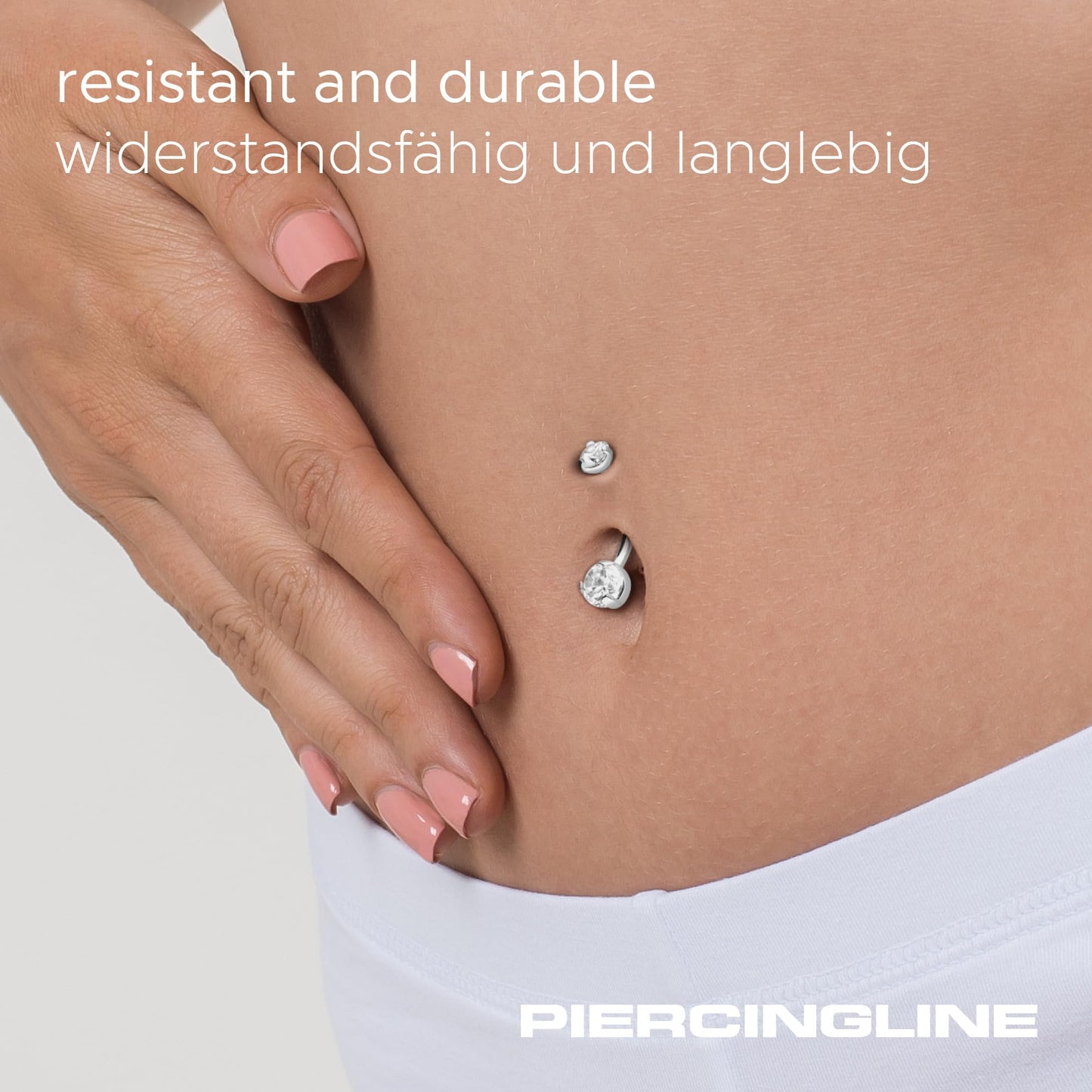 PIERCINGLINE Titanium belly button ring with internal thread and 2 CRYSTALS | Navel Ring Belly Piercing 14G 10 mm