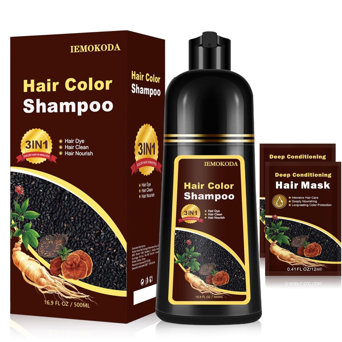 Instant Light Brown Hair Dye Shampoo - 3-in-1 Gray Coverage | Natural Color for Men & Women - 16.9 Fl Oz