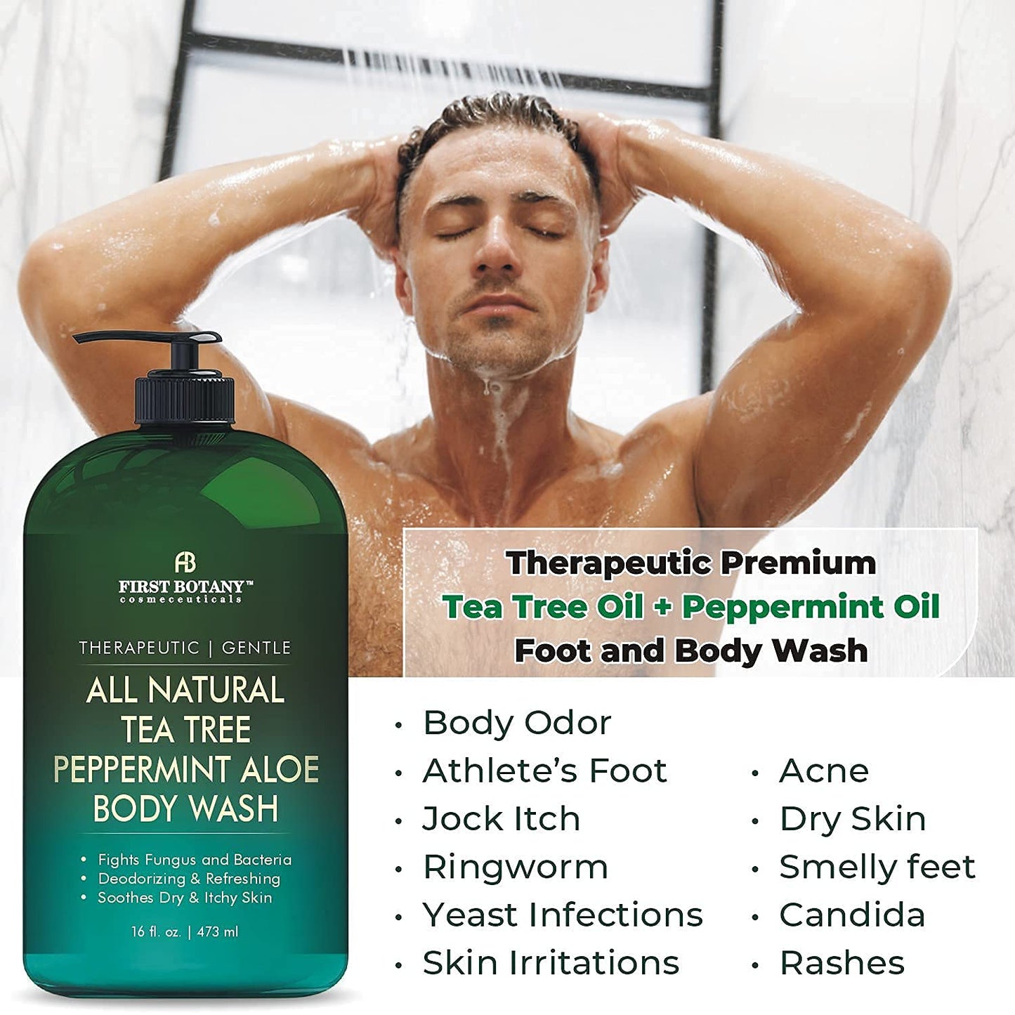 Tea Tree Body Wash - All Natural Eucalyptus & Peppermint Cleanser for Body Odor, Acne, Eczema | 16 fl oz