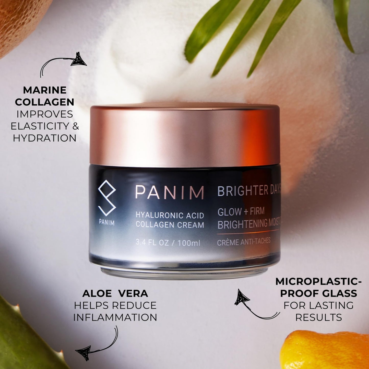 PANIM Marine Collagen Cream for Face, Anti-Aging Face Cream with Hyaluronic Acid & Niacinamide, Firms, Brightens & Fades Dark Spots & Wrinkles, Non-Greasy Collagen Moisturizer for Women, 3.4 fl oz