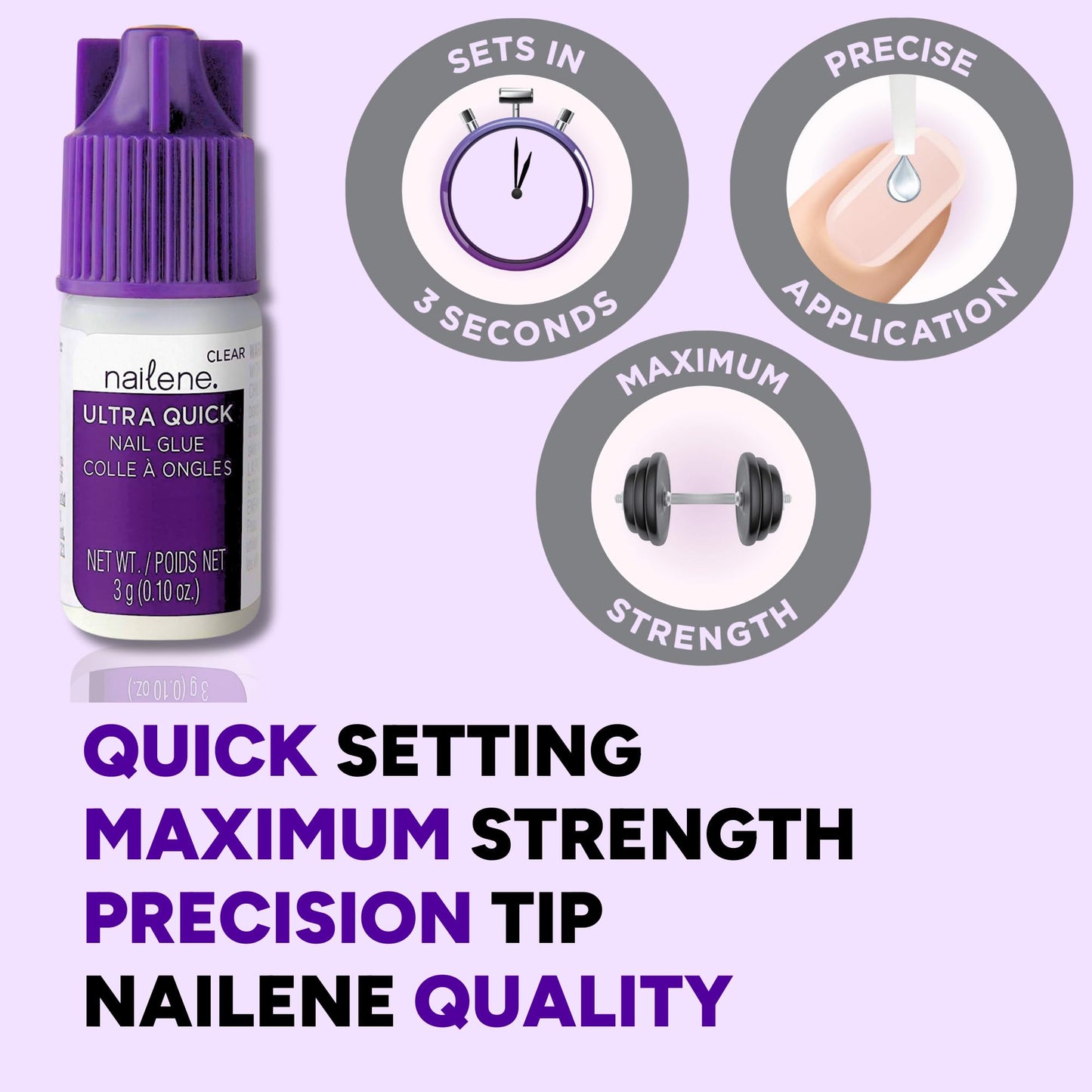 Nailene Ultra Quick Nail Glue Value Pack, Clear, Pointed Tip Precise Application, Super Fast Setting, Quick Drying, Maximum Strength, Strong Nail Glue for Press Ons and Nail Tips, 3 Piece