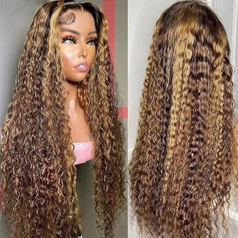 Lagalaga Highlight P4/27 Human Hair Wigs Curly Wave Wigs Human Hair 200% Density Lace Frontal Wig 4x4 Deep Wave Wigs Human Hair Pre Plucked For Black Women