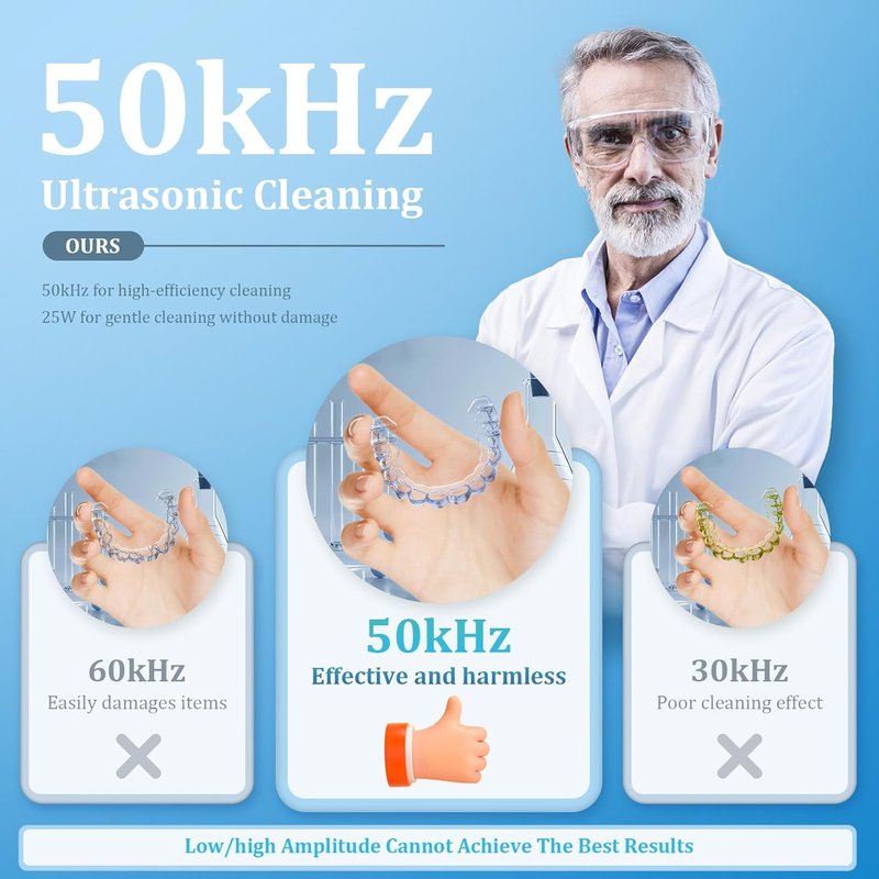 Ultrasonic Retainer Cleaner Machine - Portable 50kHz Dental Cleaner for Aligners, Braces & Jewelry | 4 Modes, Travel-Friendly