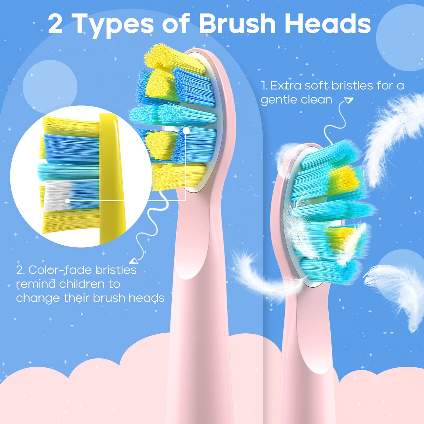 SEAGO Kids Electric Toothbrush, Sonic Soft Bristle Rechargeable Toothbrushes with DIY Stickers, 5 Modes, Includes 4 Replacement Brush Heads, Ages 3 to 12 Years Old (Navy)