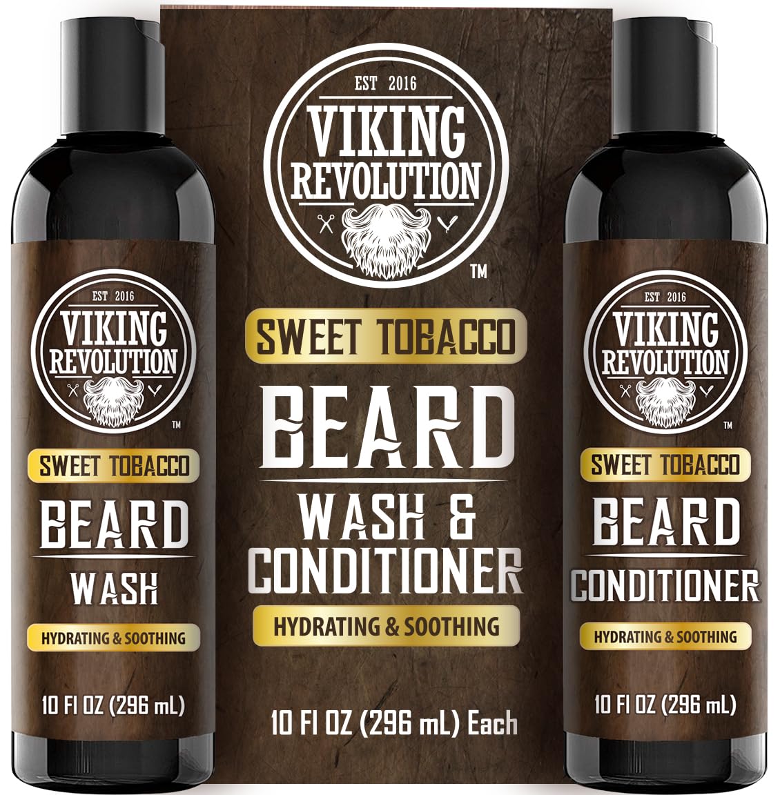 Viking Revolution Beard Wash & Conditioner for Men | Argan & Jojoba Oil Beard Softener (10oz, Sweet Tobacco)