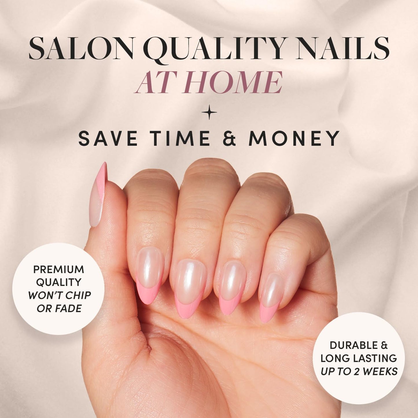 Press-On Nails - Bubble Gum Glaze Short Almond Pink French Tips | 30 Nail Kit with Super Strong Glue & Remover