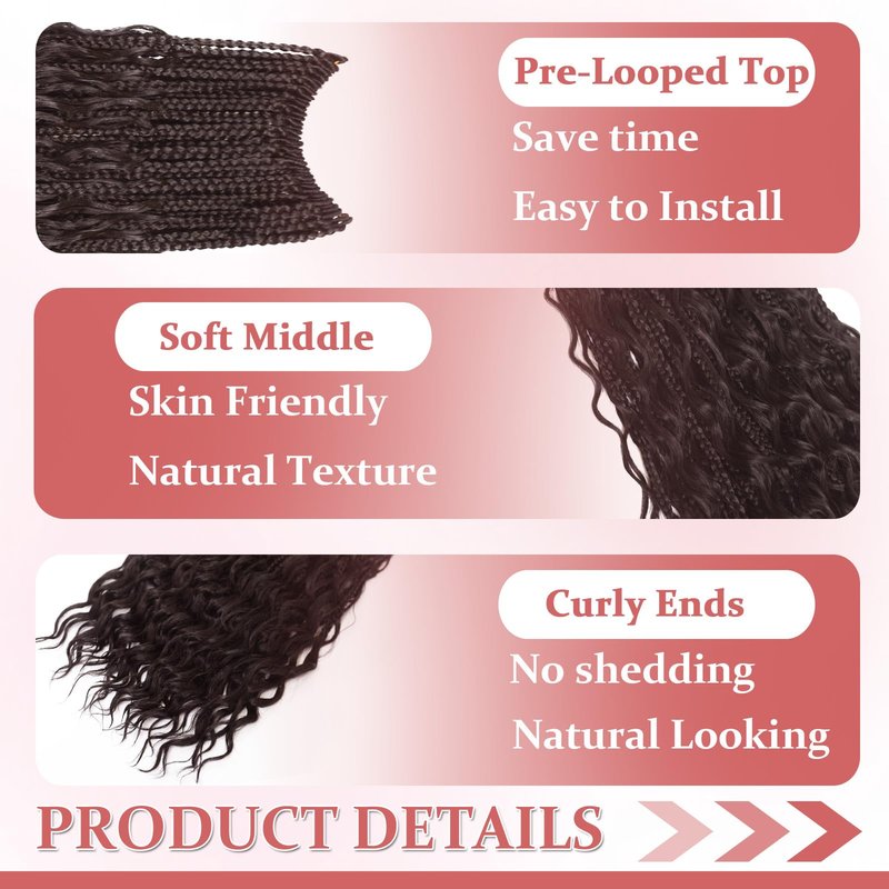 9 Packs Boho Box Braids Crochet Hair 14 Inch Pure Protein Fiber Similar to Human Hair Goddess Box Braids Crochet Hair With Curly Ends Pre Looped Bohemian Braid Hair Extension For Women(14 Inch,4#)