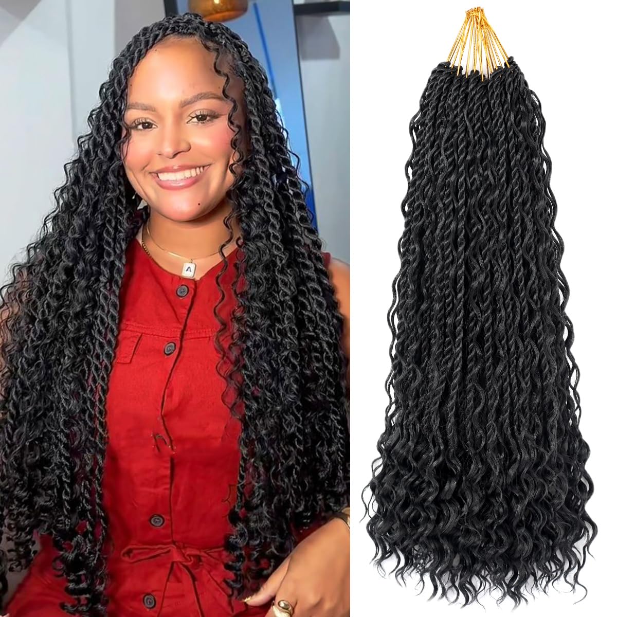 Senegalese Twist Crochet Hair 30 Inch 9 Packs Boho Pre-Looped Goddess Twist Crochet Hair Senegalese Twist Goddess Twist Braids for Black Women