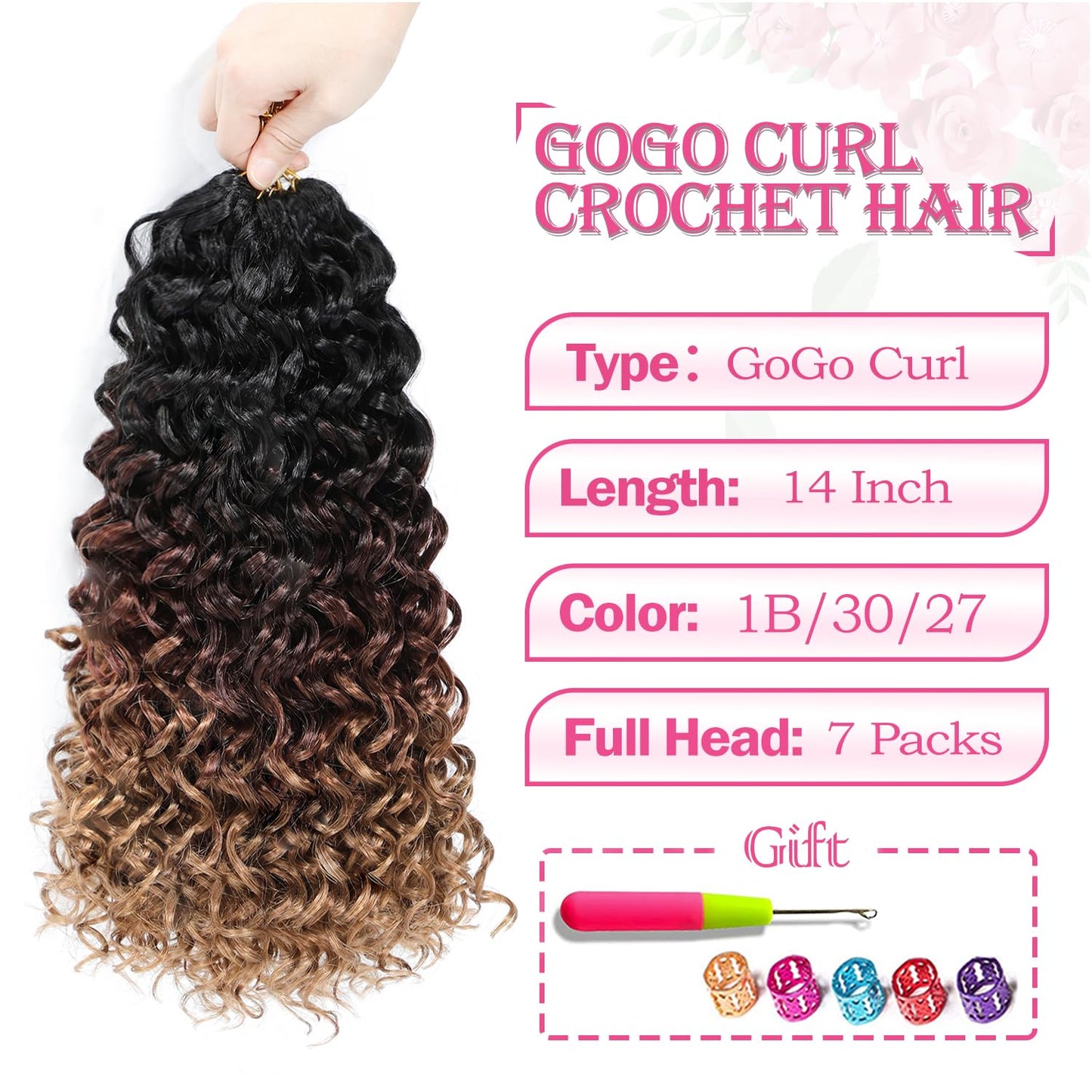 Gogo Curl Crochet Hair 14 Inch 7 Packs Curly Crochet Hair for Black Women Deep Wave Crochet Hair Beach Curl Crochet Hair Synthetic Braiding Hair Extensions (14 Inch 7 Packs 1B/30/27)