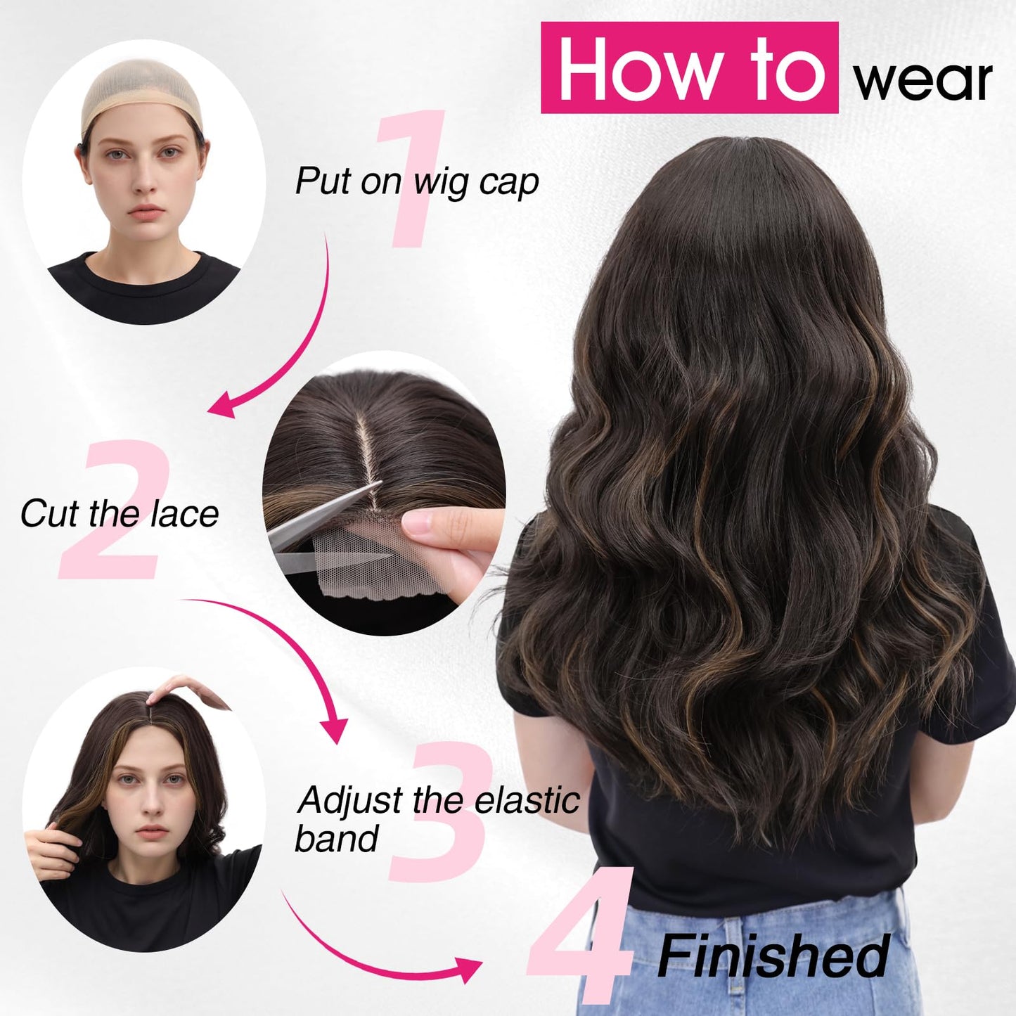 Niceone Hair 18 Inch Dark Brown Wig for Women, Middle Part Medium Length Wavy Synthetic Hair Wig, Upgraded Strands Natural Hairline Design for Daily Party Halloween(Dark Brown,18 Inch)