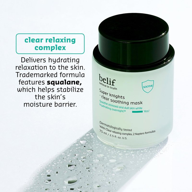 belif Super Knight Clear Soothing Mask, Overnight Hydrating Face Mask, Lightweight, Cooling & Antioxidant-Rich, Squalane, No Wash Off & No Sticky Residue, Korean Skin Care