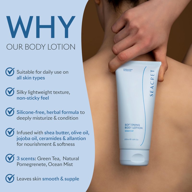 SEACRET Body Lotion for Dry Skin - Daily Moisturizing Lotion with Ceramide, Squalane, Shea Butter & Dead Sea Minerals, Fast-Absorbing Non-Greasy Formula - Ocean Mist Scent, 6.8 Fl Oz / 200 ml