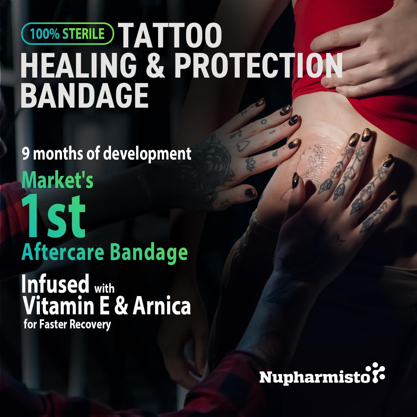 Tattoo Aftercare Bandage For Skin Waterproof: 10 in x 4yd Second Skin Cover Fast Healing With Arnica & Vitamin E - Sterile Aftercare Wrap For New Tattoo For Swimming Shower For Man Women (10 in x 4yd)