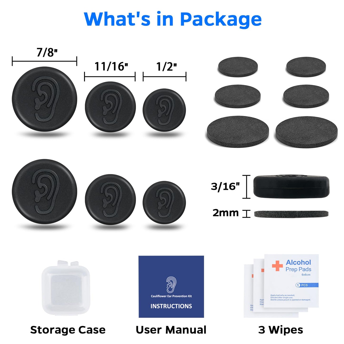 Cauliflower Ear Magnet - Effective Magnets Compression Kit - Prevention & Treatment of Hematomas & Keloid in BJJ, Wrestling, MMA, Grappling, Boxing, Muay Thai, Rugby (Small, Middle and Large)