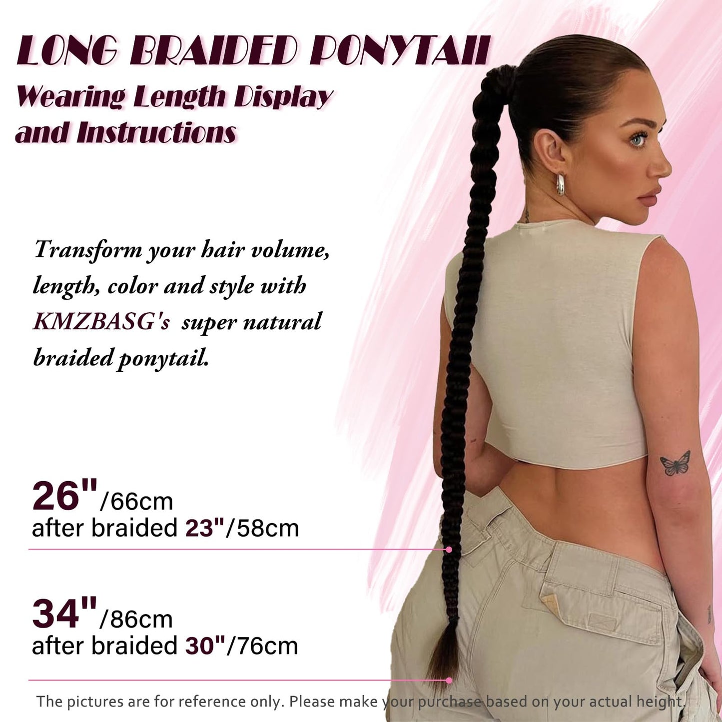 Generic 2PCS Long Braid Ponytail Extension, 34 Inches