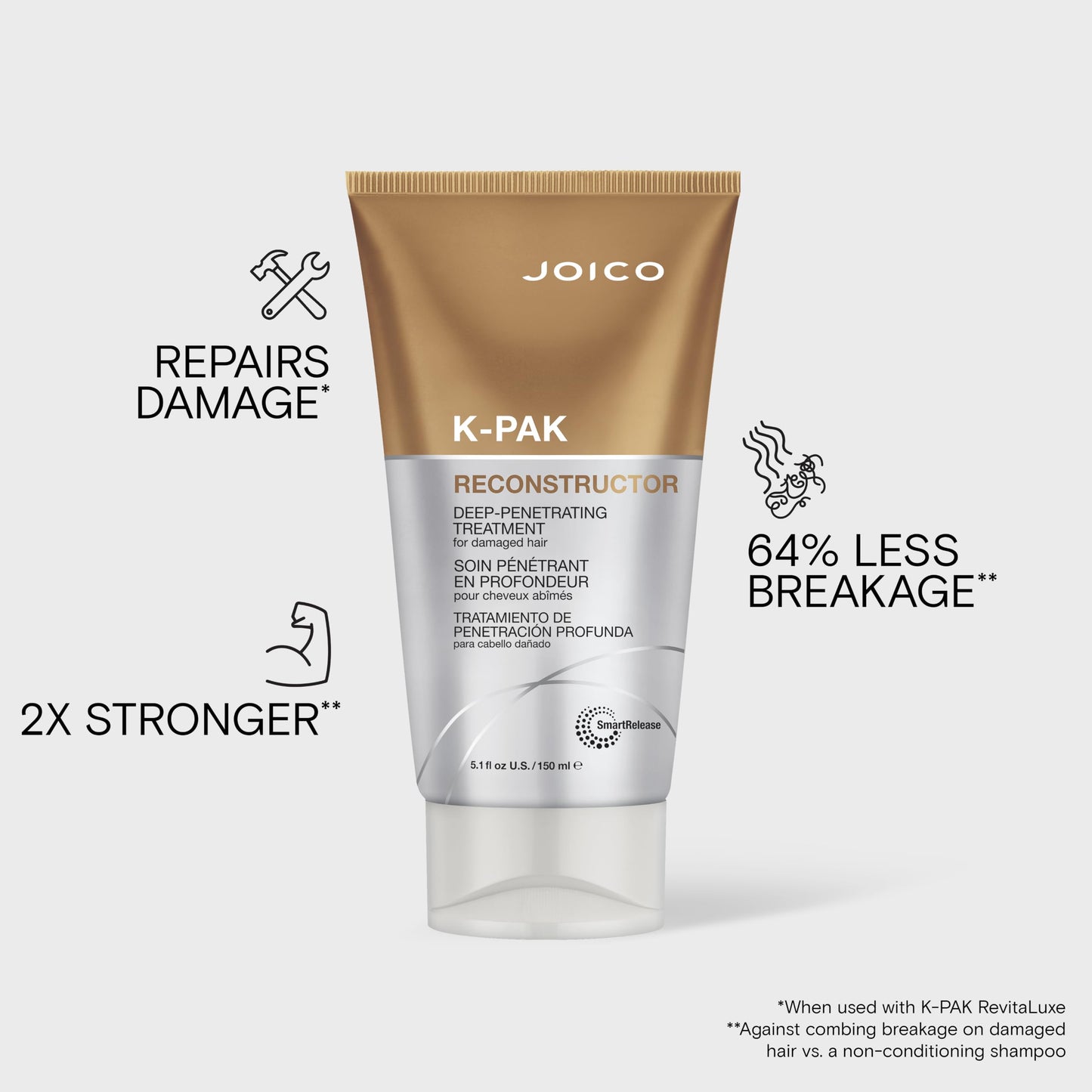 Joico K-PAK Reconstructor Deep-Penetrating Treatment | For Damaged Hair | Repair & Strengthen Strands | Rebuild & Fortify Damaged Hair | Improve Elasticity | With Keratin & Arginine | 5.1 Fl Oz