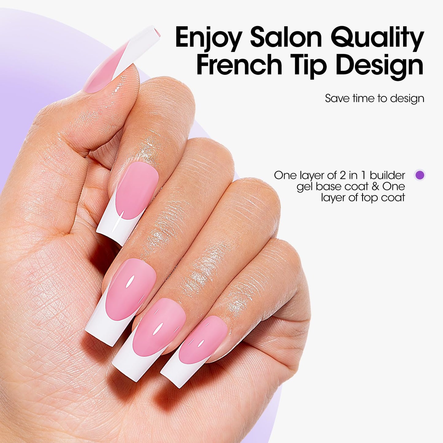 Gellen Pink Press on Nails Kit - Long Square French Tips Press on Nails 240pcs Soft Gel Nails, French Tip Nail Extension Kit