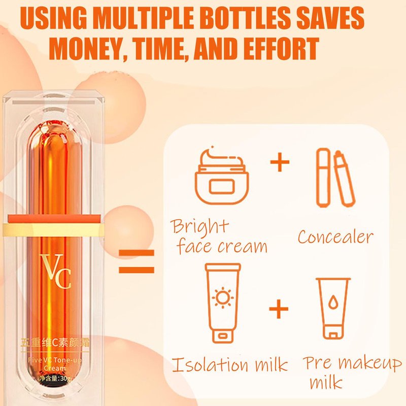 XIRUJNFD Vitamin C Makeup Tone Up Cream, Five Vitamin C Tone-Up Cream, Multi 4-In-1 Face, Concealer, Face Primer and Makeup (3)