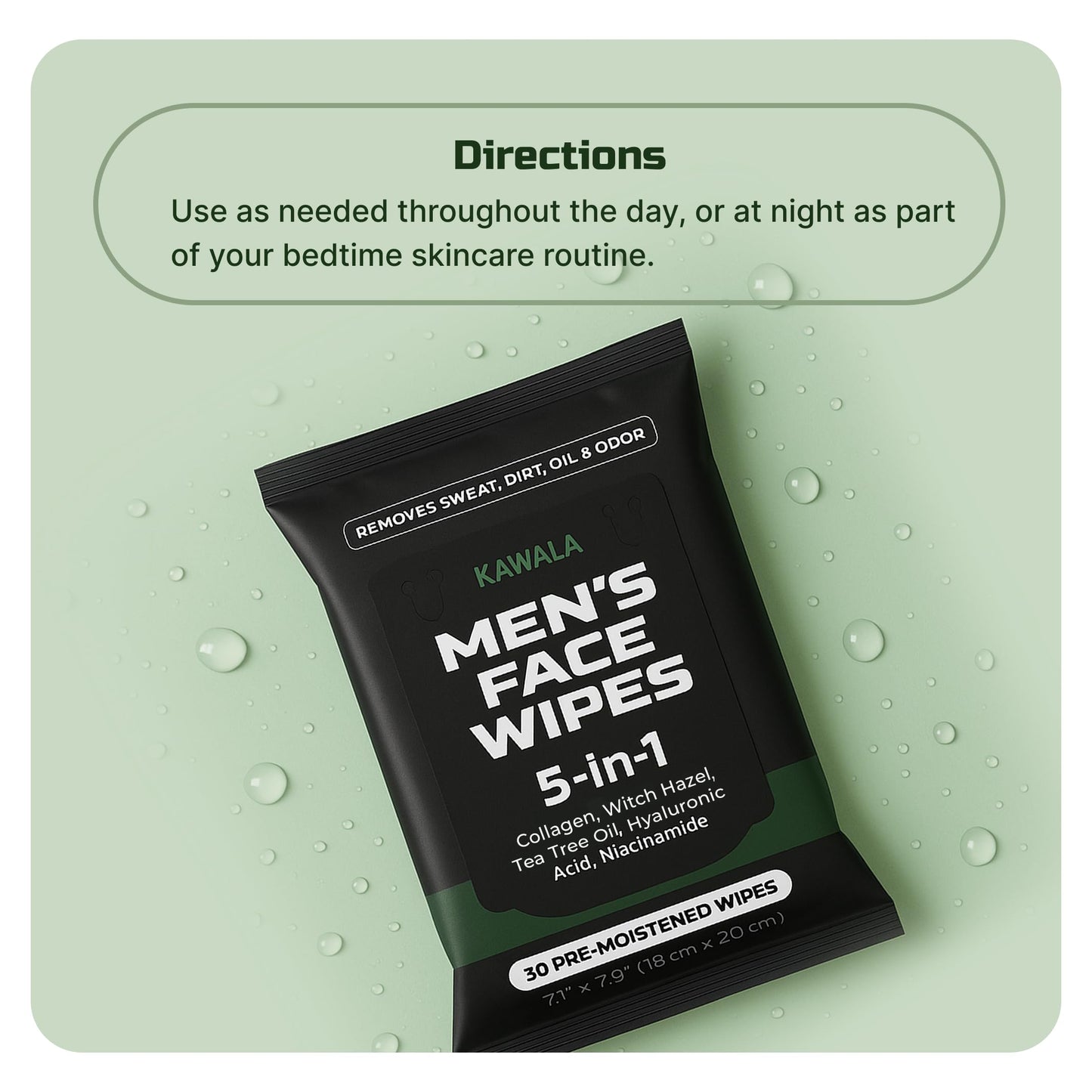 Face Wipes for Mens 5-in-1 Anti-Aging Facial Cleansing Sweat Wipes for Skin Care with Collagen, Witch Hazel, Tea Tree Oil, Hyaluronic Acid, Niacinamide for Oily or Acne-Prone Skin Woodsy Scent