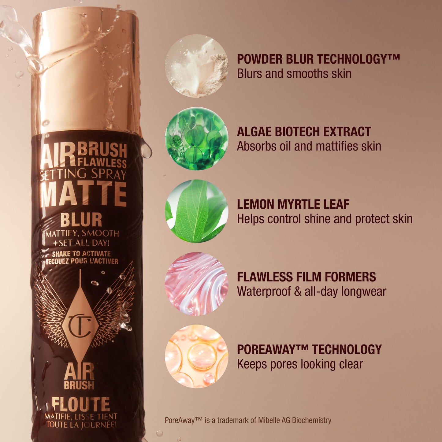 Charlotte Tilbury Airbrush Flawless Matte Setting Spray – Ulta-Fine Mist to Prime & Set Makeup Up to 16Hr – Oil and Shine Control with Blurring Matte Finish, Humidity & Waterproof