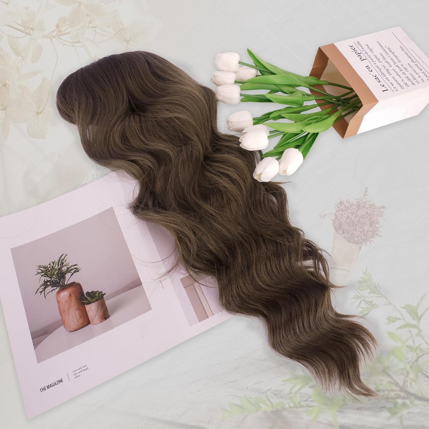 Medium Brown Wig with Bangs for Women - 26 Inch Long Wavy Synthetic Hair for Daily Wear | Natural Look