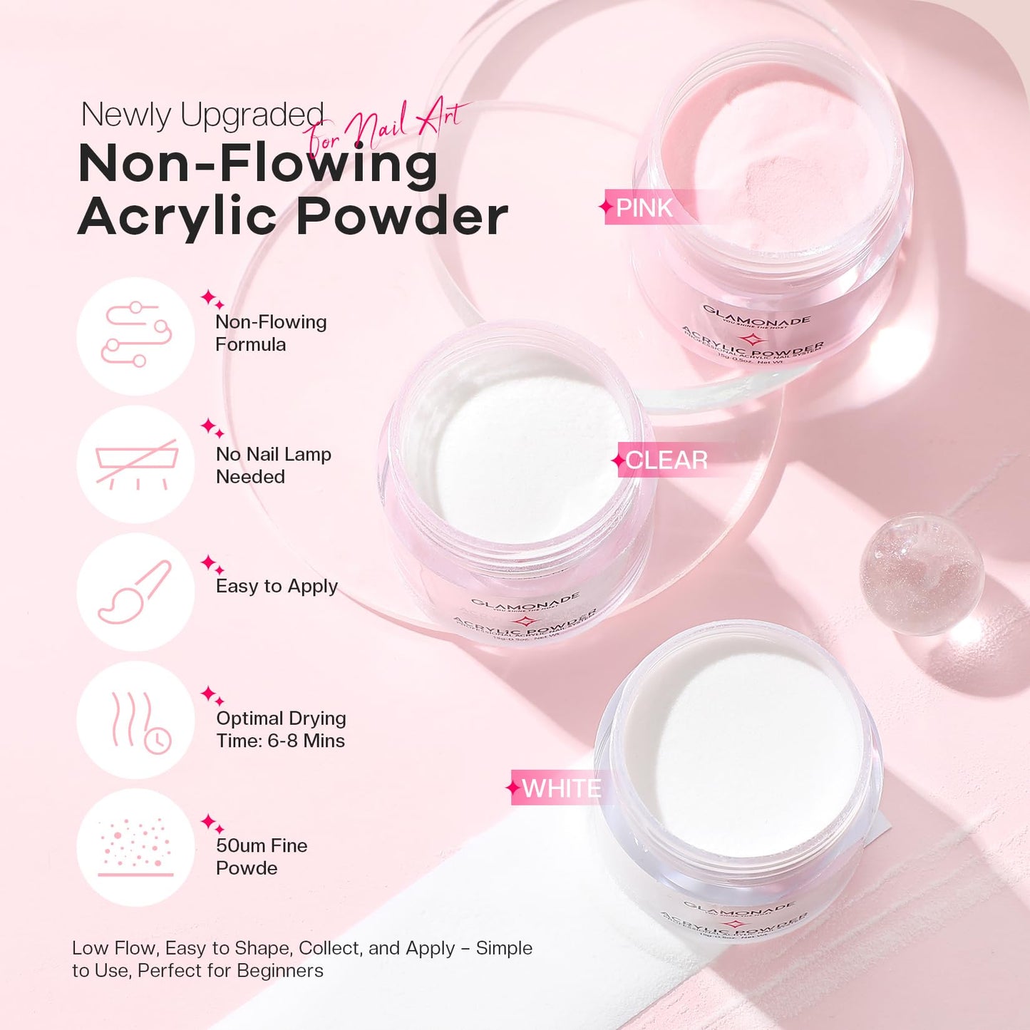 Glamonade Acrylic Nail Kit for Beginners: Professional Acrylic Nail Kit Set with Everything with Drill Powder Nail Art Starter Tech Kit at Home Salon Gift