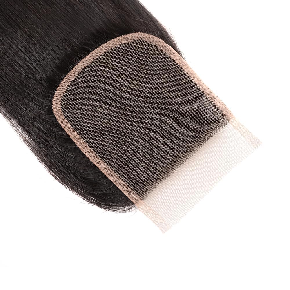 12A Human Hair Bundles Straight 4 Bundles Brazilian Virgin Hair Double Weft Bundles Deals Human Hair Straight Human Hair Extensions (4x4 lace Closure, 18 closure)