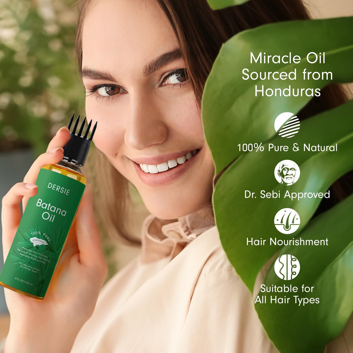 Dersie Batana Oil with Massager Applicator: Organic Batana Oil from Honduras - 100% Pure & Natural (4 fl oz)