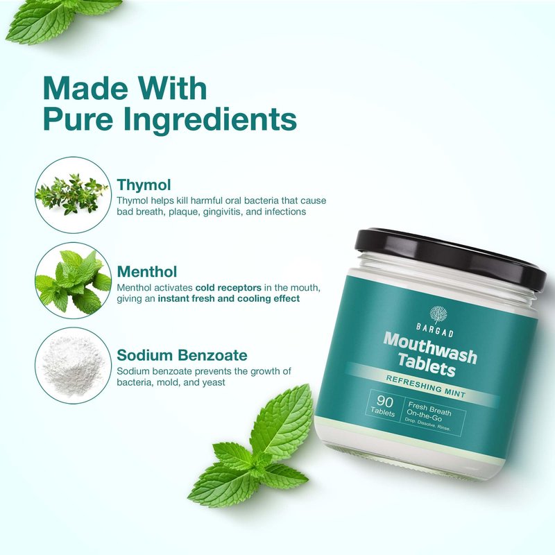 Bargad Mouthwash Tablets – Natural Mint Flavor | 90 Count | Travel-Friendly, Alcohol-Free, Eco-Friendly Oral Rinse Tablets | Freshens Breath, Supports Oral Hygiene | Just Add Water