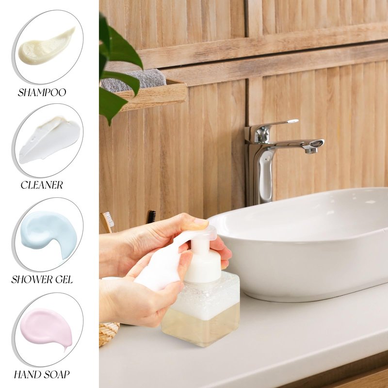 Domensi 12 Pcs Black White Foaming Soap Dispenser 8.5 oz Foam Pump Bottle Empty Travel Foaming Dispenser Refillable Hand Soap Plastic Pump Bottle Travel Clear Container for Bathroom Vanities