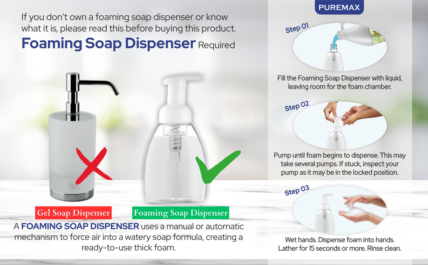 Puremax Foaming Hand Soap Refills with Essential Oils | Rain Drops | Gentle, Moisturizing | Biodegradable Formula | Made in USA | 128 Fl Oz (1 Gallon)