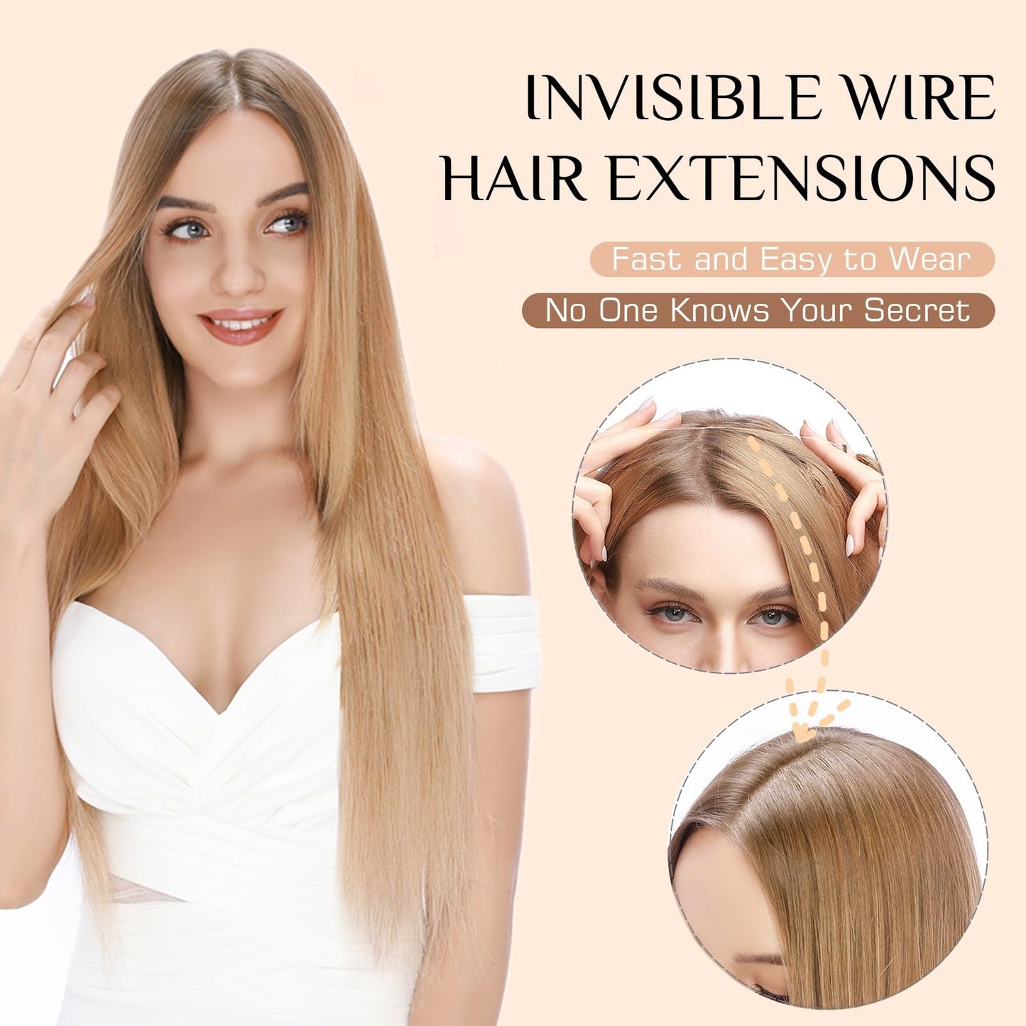 Rich Choices Halo Hair Extensions Real Human Hair Remy Hairs Halo Extension for Women Invisible Wire One Piece Clip in Hairpiece 16 Inch Straight-#12P613 Golden Brown Highlight Bleach Blonde